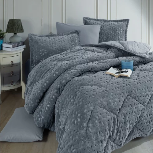 Set de lenjerie de pat cu pătură Babil Grey