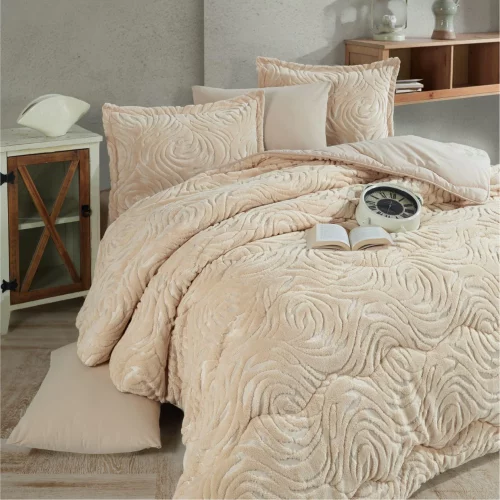 Set de lenjerie de pat cu pătură Reste Beige